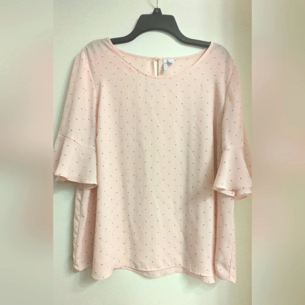 Elle Pink and Polka Dot Semi-Sheer Blouse (Size XXL)
